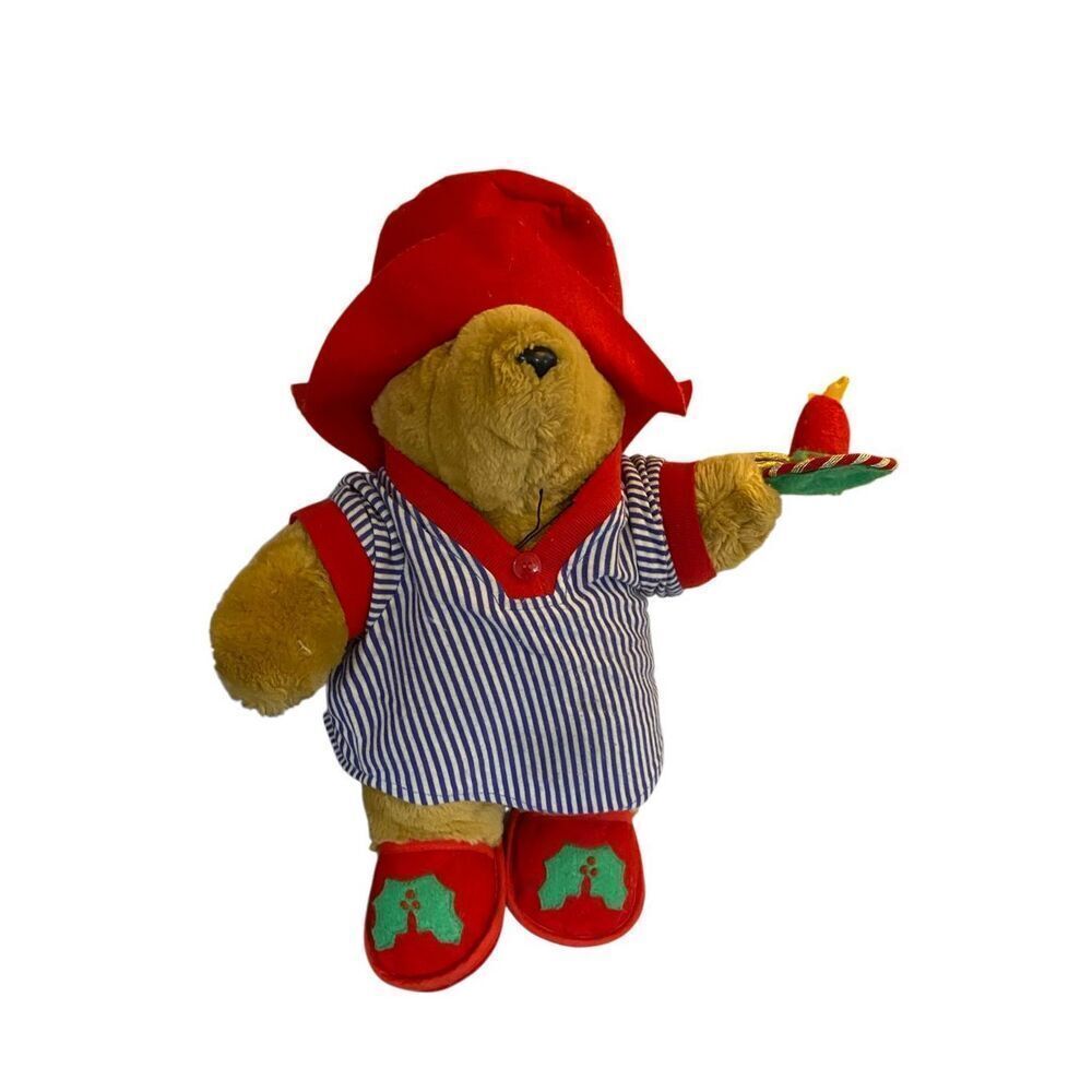 Vintage 90s Paddington bear plush stuffed animal happy holidays 14 inches